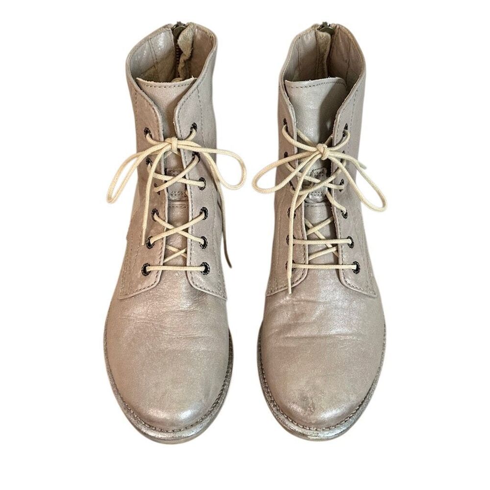 MANAS Pink Metallic Italian Leather Lace Up Zip Back Ankle Boots 7/38